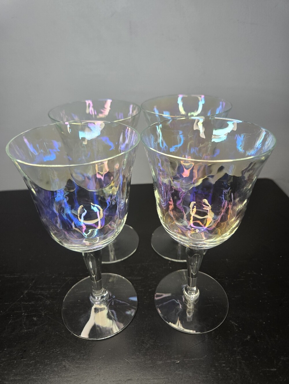 Vintage West Virginia Glass Specialty Iridescent Luster 6.5"goblets Set of (4) A